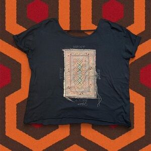 Insight x PACSUN Washed Black Abstract Tribal Print Open Back Crop Top — Size 4